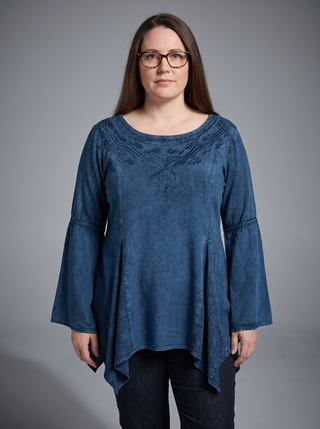 Khokana Rayon Asymmetrical Handkerchief-Hem Blouse