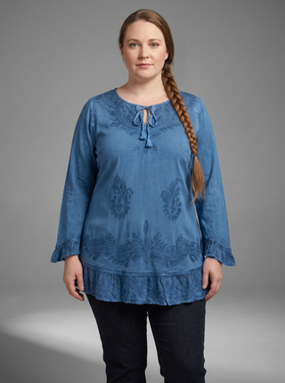 Mardi Rayon Embroidered Ruffle Blouse