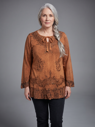 Mardi Rayon Embroidered Ruffle Blouse