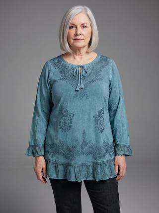 Mardi Rayon Embroidered Ruffle Blouse