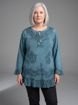 Mardi Rayon Embroidered Ruffle Blouse