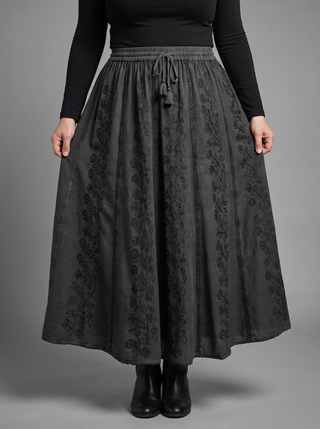 Marpha Rayon Medieval Embroidered Maxi Skirt