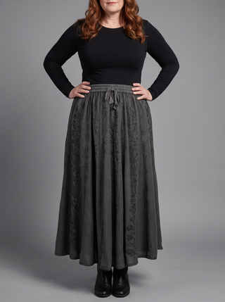 Marpha Rayon Medieval Embroidered Maxi Skirt