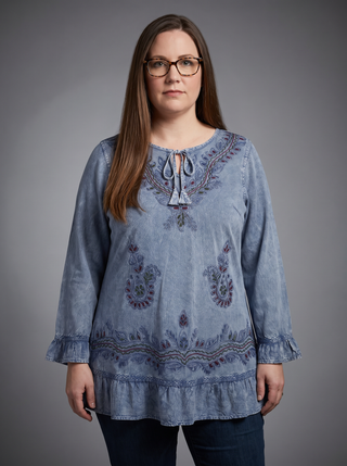 Mardi Rayon Embroidered Ruffle Blouse