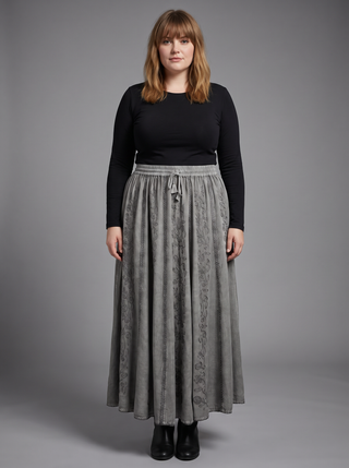 Marpha Rayon Medieval Embroidered Maxi Skirt