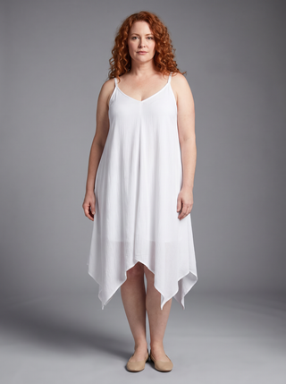 Kalopani Cotton Asymmetrical Strap Midi Dress