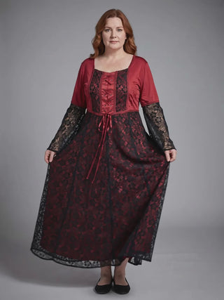 Teku Rayon Corset Renaissance Dress video, Black Red
