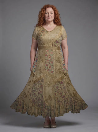 Mangalbazar Rayon Crepe Scalloped-Hem Maxi Dress video, Olive