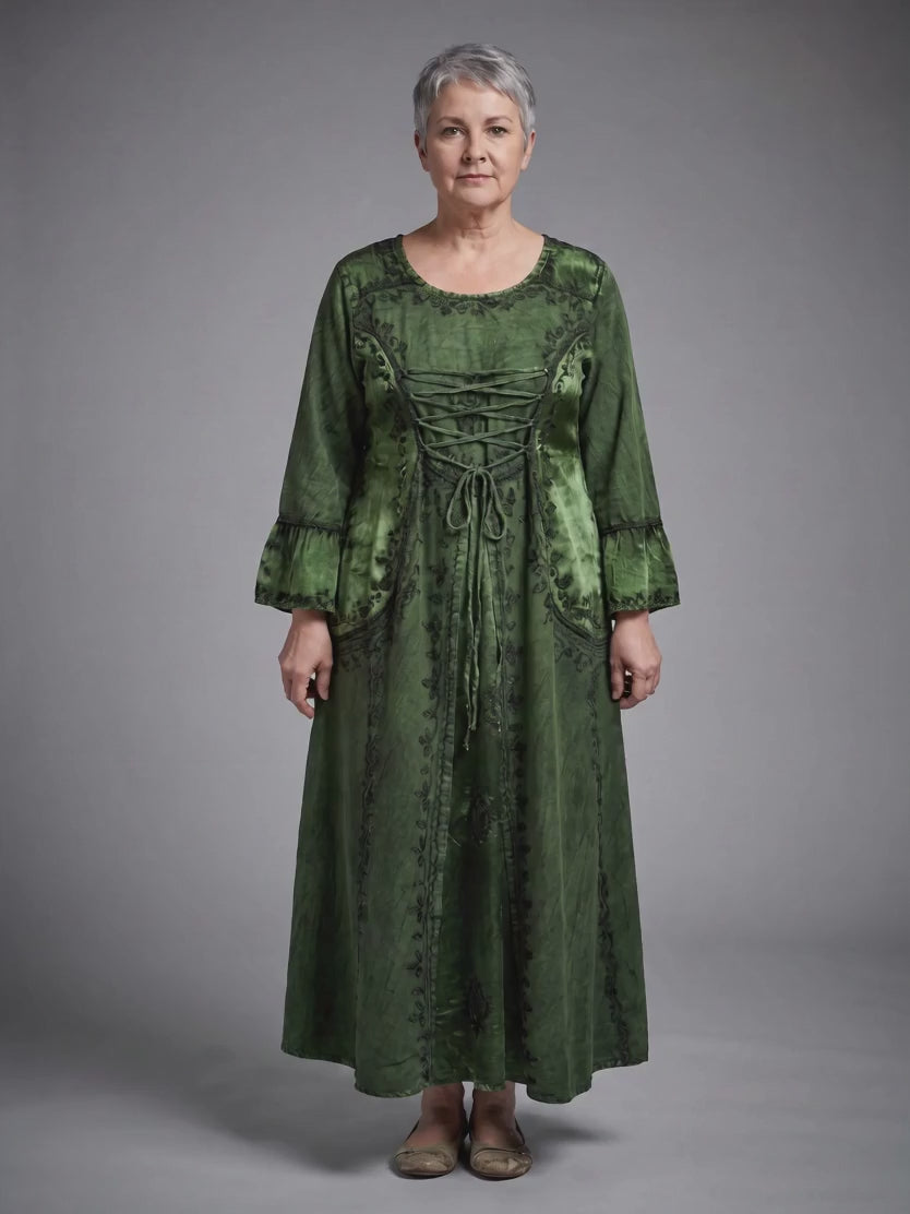 Kavre Rayon Corset Gothic Maxi Dress video, Green