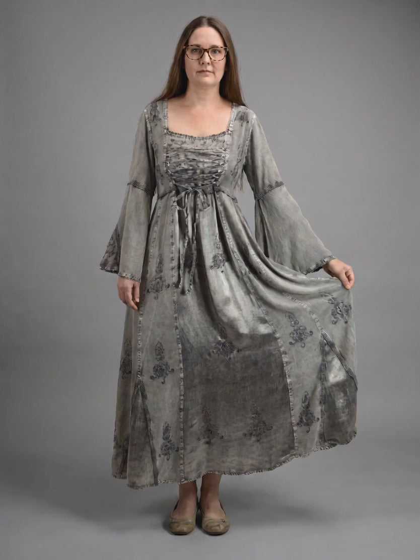 Asan Rayon Corset Bell-Sleeve Dress video, Silver
