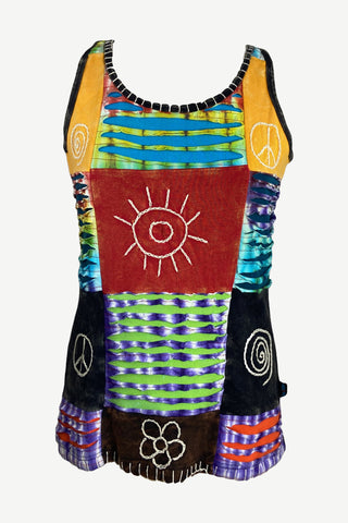 WTP 0038 Agan Traders Nepal Hand Crafted Tie Dye Knit Patch Tank Camis. - Agan Traders, Multicolor