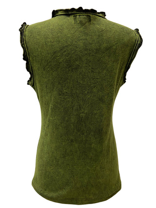     0039 RB Bohemian Knit Stonewashed Stylish Sleeveless Tank Top Blouse - Agan Traders, Green