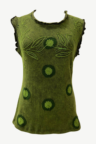     0039 RB Bohemian Knit Stonewashed Stylish Sleeveless Tank Top Blouse - Agan Traders, Green