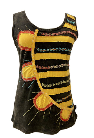      0040 RB Soft Knit Sleeveless Wide Strap Embroidered Tank Top Blouse - Agan Traders, Black Yellow