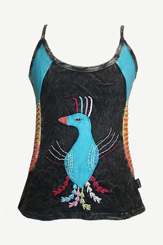 WTP 0079 Agan Traders Nepal Peacock Knit Tank Top Camis Blouse - Agan Traders, Black Turquoise