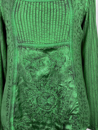04 B Boho Fashion Pleated Embroidered Square Neck Blouse Top - Agan Traders, Lime Green