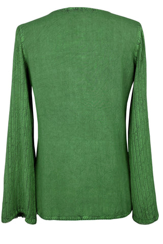 04 B Boho Fashion Pleated Embroidered Square Neck Blouse Top - Agan Traders, Lime Green