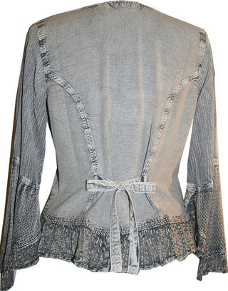 Embroidered Netted Ruffle Sleeve Blouse - Agan Traders, Silver
