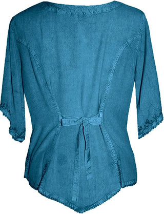 Scooped Neck Medieval Embroidered Blouse - Agan Traders, Navy Blue
