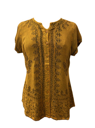 Medieval Bohemian Embroidered Top Shirt Blouse - Agan Traders, Old Gold