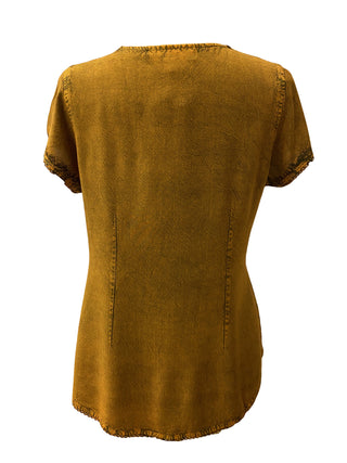 Medieval Bohemian Embroidered Top Shirt Blouse - Agan Traders, Old Gold