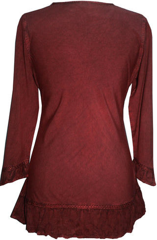 147 B Gypsy Medieval Ruffle Top Tunic Kurta Blouse India - Agan Traders, Wine Burgundy