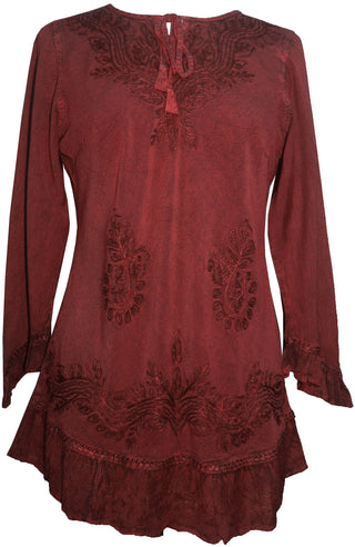 147 B Gypsy Medieval Ruffle Top Tunic Kurta Blouse India - Agan Traders, Wine Burgundy
