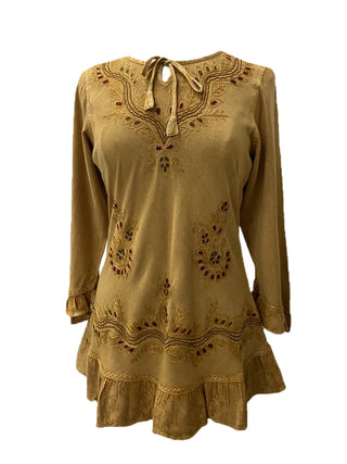 147 B Gypsy Medieval Ruffle Top Tunic Kurta Blouse India - Agan Traders, Camel