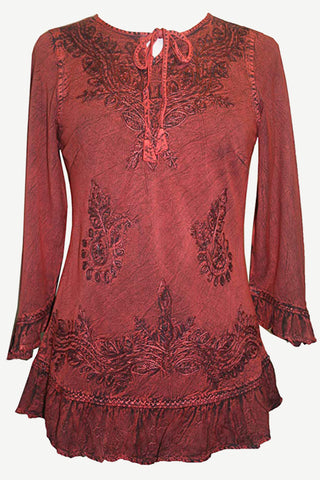 147 B Gypsy Medieval Ruffle Top Tunic Kurta Blouse India - Agan Traders, Burgundy