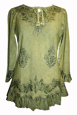 147 B Gypsy Medieval Ruffle Top Tunic Kurta Blouse India - Agan Traders, Lime Green