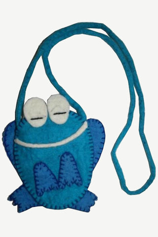 Animal Felted Wool Coin Purse - Agan Traders, Frog Blue