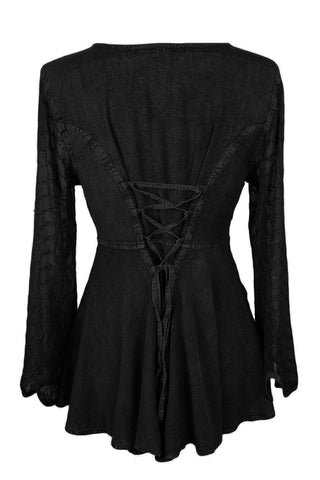 Medieval Gothic Embroidered Flare Sheer Lace Sleeve Top Blouse - Agan Traders, Black