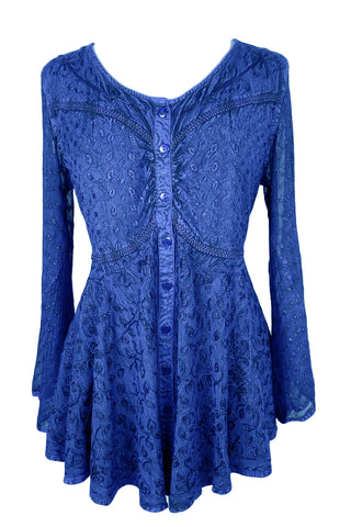 Medieval Gothic Embroidered Flare Sheer Lace Sleeve Top Blouse - Agan Traders, Blue