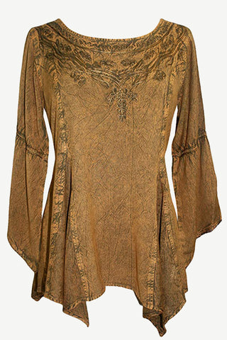 303 NB Bohemian Asymmetrical Blouse Tunic - Agan Traders, Old Gold