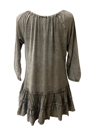304 B Scooped Neck Ruffle Hem Bohemian Tunic - Agan Traders, Silver