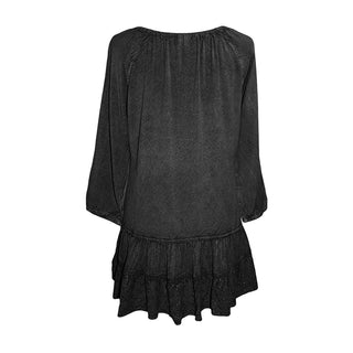 304 B Scooped Neck Ruffle Hem Bohemian Tunic - Agan Traders, Black