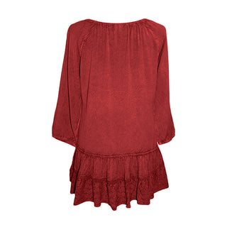304 B Scooped Neck Ruffle Hem Bohemian Tunic - Agan Traders, Burgundy