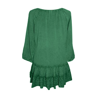 304 B Scooped Neck Ruffle Hem Bohemian Tunic - Agan Traders, E Green