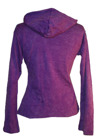 Rib Cotton Funky Patch Slit Bohemian Top Blouse Hoodie - Agan Traders, Purple