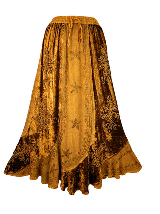 Rayon Velvet Gypsy Medieval Renaissance Scallops Vintage Skirt - Agan Traders, Old Gold