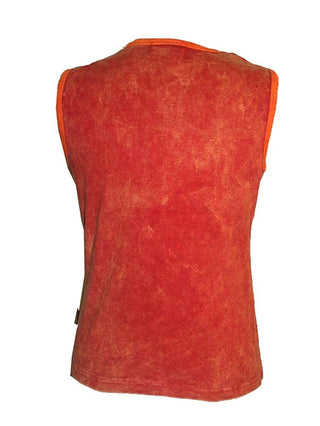 R 113 Rib Cotton Patch Floral Embroidered Sleeveless Tee Shirt - Agan Traders, Red Burgundy