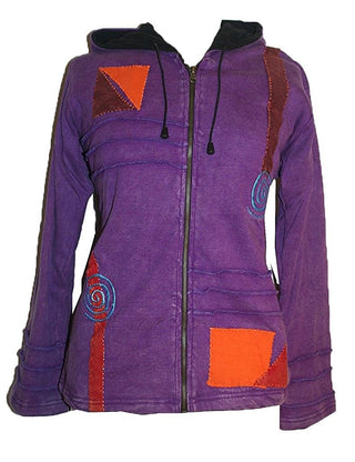 Nepal Rib Patch Cotton Bohemian Insulated Hoodie Jacket - Agan Traders, Purple