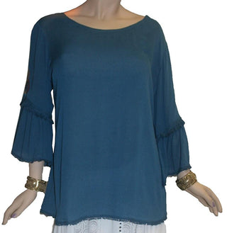 Rayon crape Bohemian Medieval Embroidered Top Blouse - Agan Traders, Teal Blue