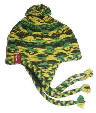 Cable Knit Beanie Earflap Newari Hat - Agan Traders, Green Yellow
