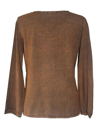 Diamond Neck Renaissance Embroidered Blouse - Agan Traders, Rust