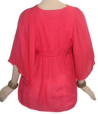 Rayon crape Bohemian Medieval Embroidered Tunic Blouse - Agan Traders, Coral