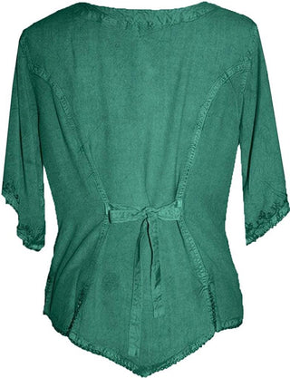 Scooped Neck Medieval  Embroidered Blouse - Agan Traders, Green