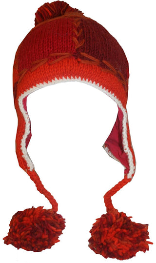 Knit Rainbow Beanie Earflap Khane Hat - Agan Traders, Red Multi