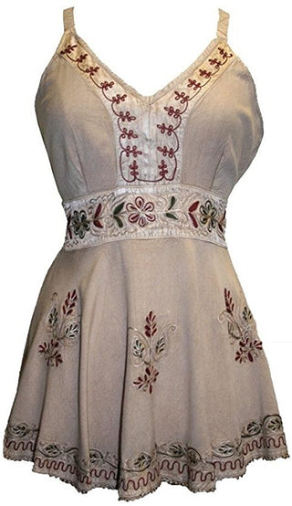 Medieval Gypsy Embroidered Spaghetti Strap Tank Top - Agan Traders, Beige