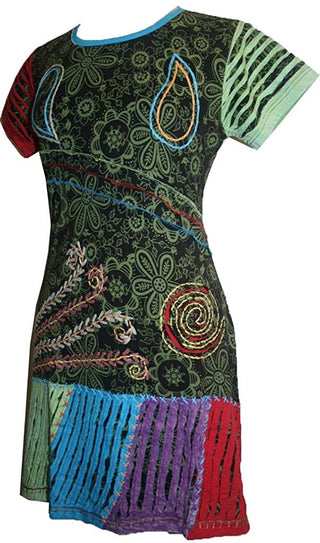 Knit Viscose Razor Cut Embroidered Light Weight Summer Short Baby Doll Dress - Agan Traders, Black Multi